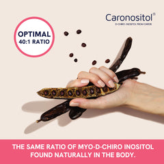 Close-up of product label highlighting 2000mg Myo-Inositol and 50mg D-Chiro Inositol