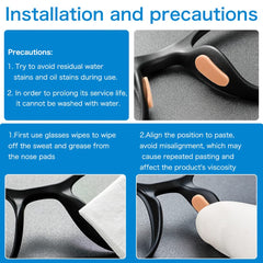 Glasses with self-adhesive nose pads applied