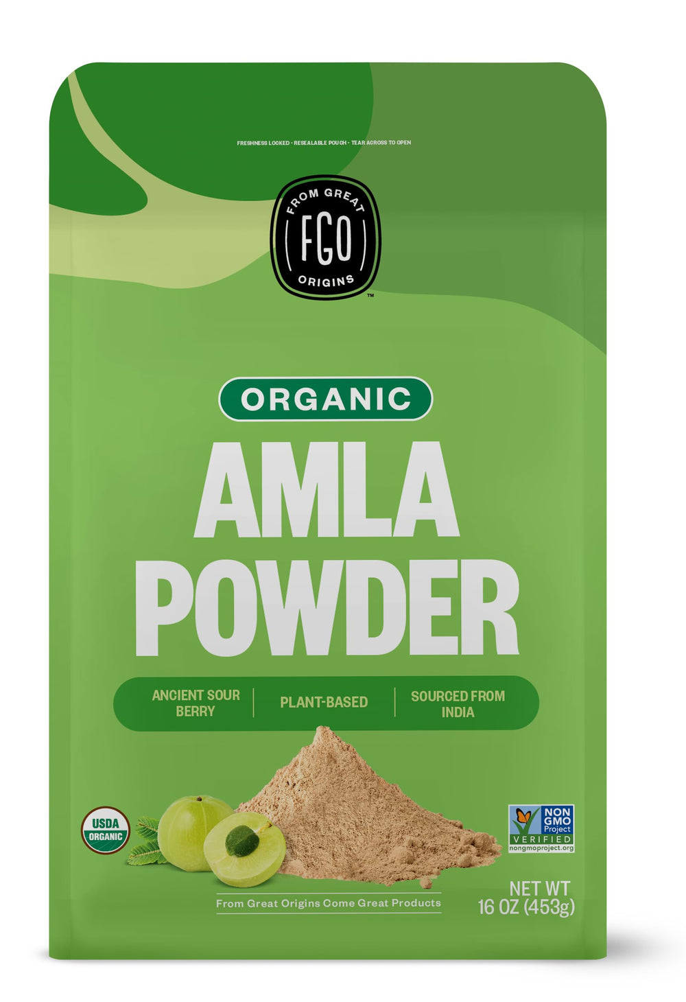 FGO Organic Amla Powder 16oz bag front