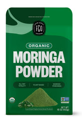FGO Organic Moringa Oleifera leaf powder in a 16oz resealable pouch