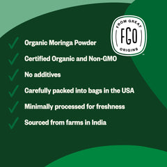 USDA Organic and Non-GMO seals on Moringa powder package