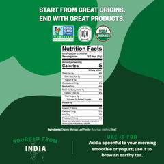 USDA Organic and Non-GMO seals on moringa packaging