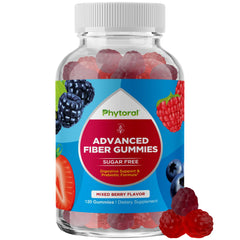 Front view of a bottle of sugar-free fiber gummies for adults