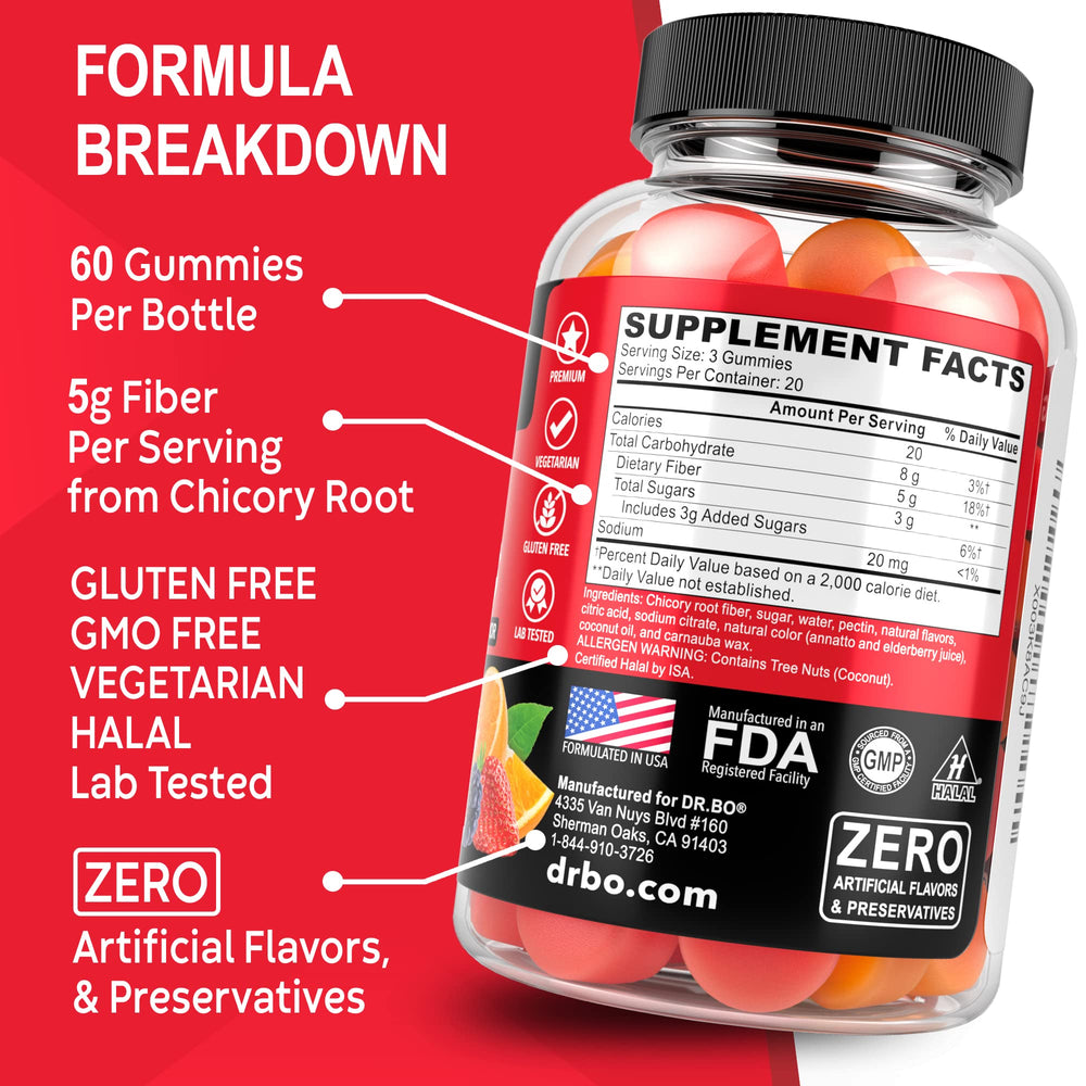 Packaging showing fiber gummies designed for adults & kids