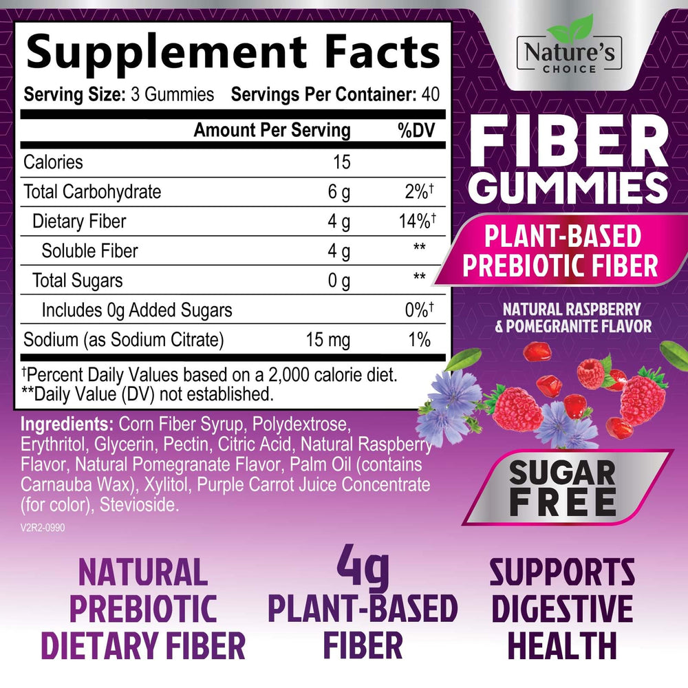 Box and bottle of sugar-free fiber gummies 120 gummies (pack shot)