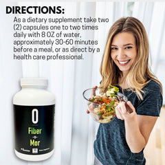 Serving size illustration showing 2 capsules of Fiber N Mor