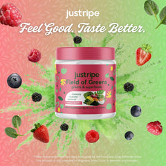 Close-up of spirulina, chlorella and beet root ingredients in Field of Greens