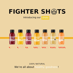 Vegan wellness shots lineup by Fighter Shots