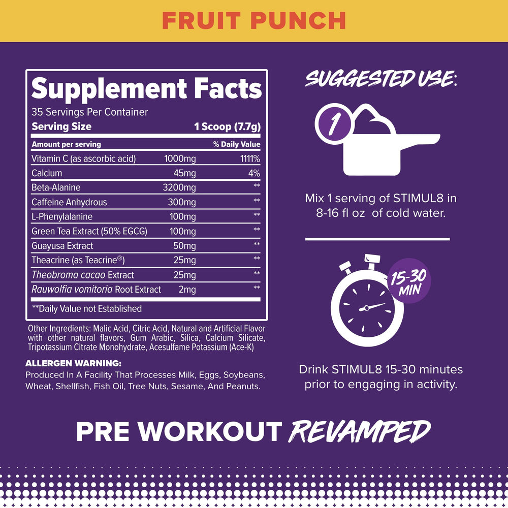 FINAFLEX STIMUL8 fruit punch powder mixes easily for focus and stamina