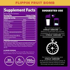 FINAFLEX Stim8 Hardcore label close-up highlighting caffeine and L-Citrulline ingredients.