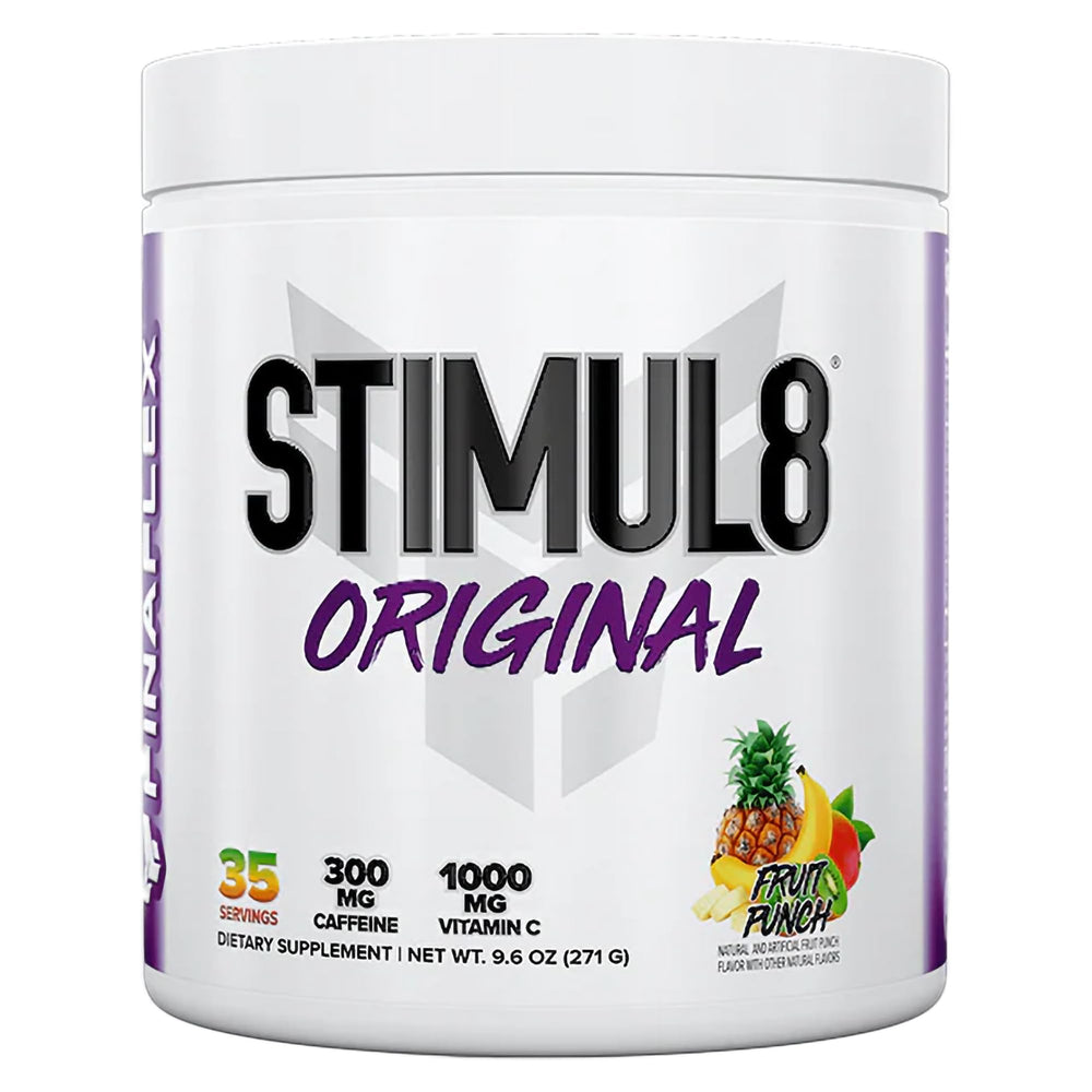 FINAFLEX STIMUL8 fruit punch tub ready for pre-workout energy boost