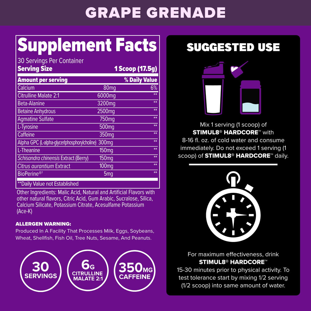 STIMUL8 Hardcore Grape Grenade 30-serving bottle