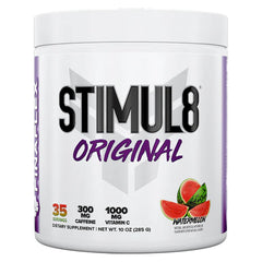 FINAFLEX STIMUL8 watermelon bottle closeup shows energy before workouts.