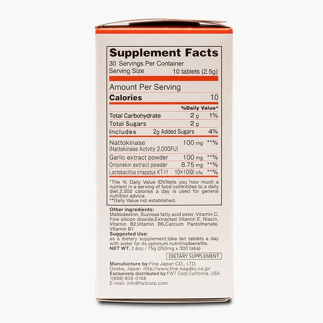 Ingredients and nattokinase details on packaging