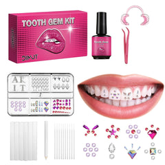 Contents of Fiorland Tooth Gem Kit: 120+ crystals, gel, tools, and applicators