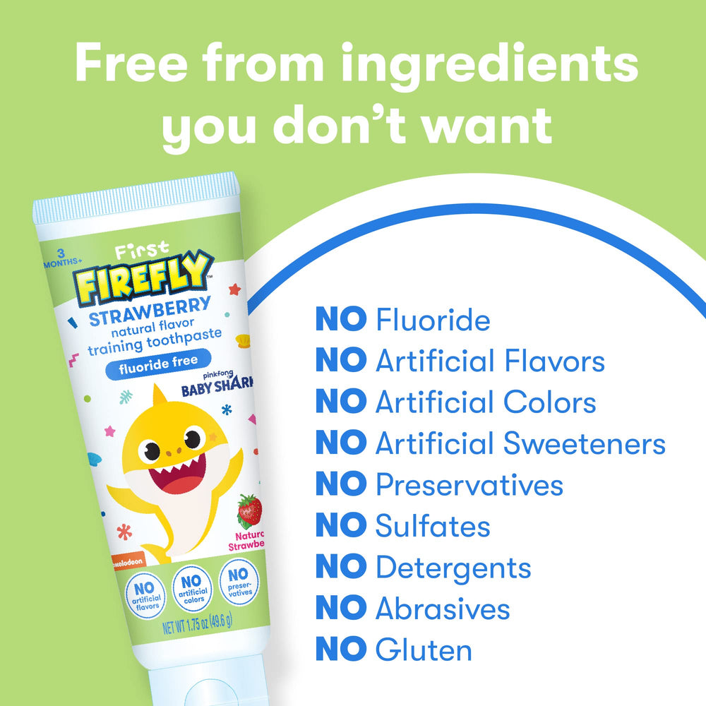 Toothpaste label highlighting fluoride-free, vegan, gluten-free