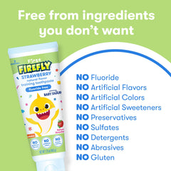 Toothpaste label highlighting fluoride-free, vegan, gluten-free