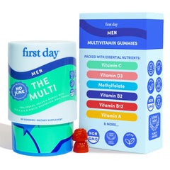Front view of FIRST DAY Men's Multivitamin Gummies bottle
