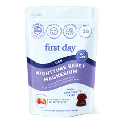 First Day Nighttime Reset Magnesium Gummies bottle on white background