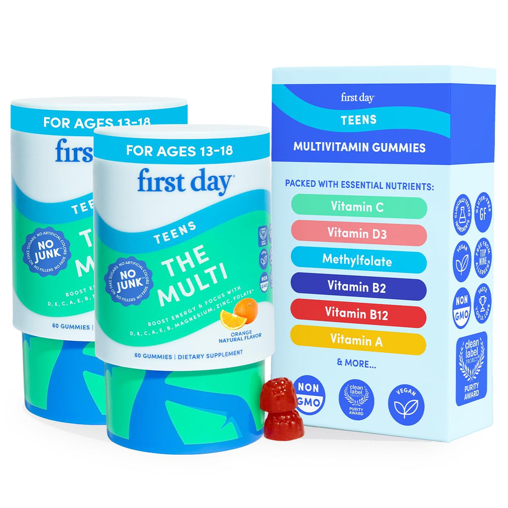 FIRST DAY teen multivitamin gummies bottle front for daily teen nutrition
