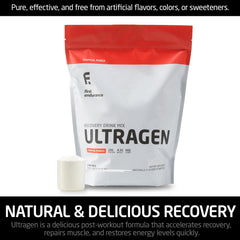 FIRST ENDURANCE Ultragen Tropical Punch pour into glass for quick hydration after training