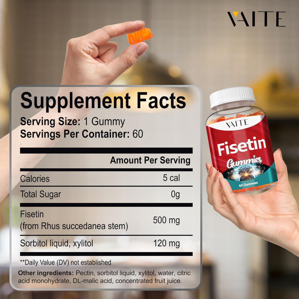 Vegan, Non-GMO Fisetin gummies with plant extracts