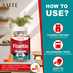 60-count bottle of Fisetin gummies with antioxidant blend