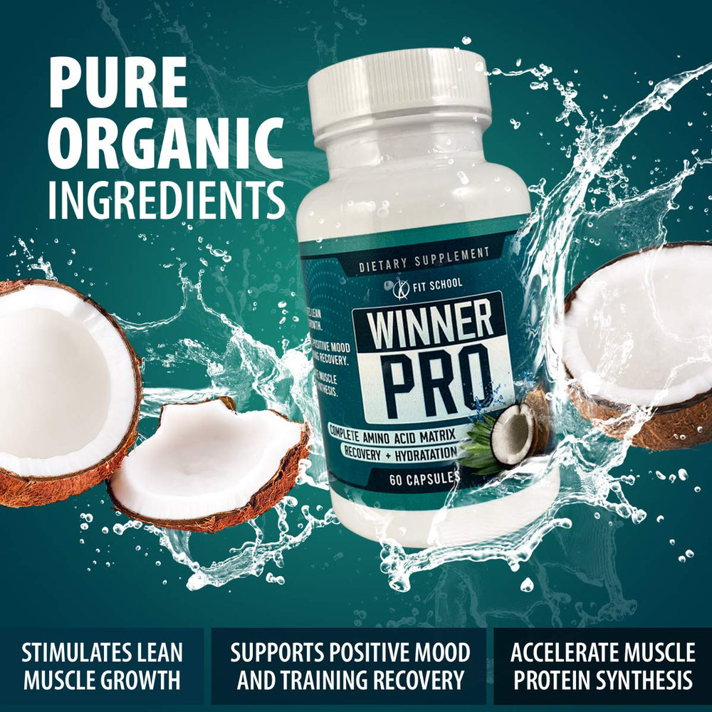FIT SCHOOL Winner PRO ingredients label highlights pure organic ingredients.