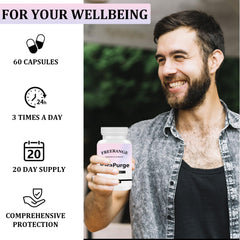 FITactic ParaPurge packaging detail shows gluten-free, soy-free, and additive-free formula.