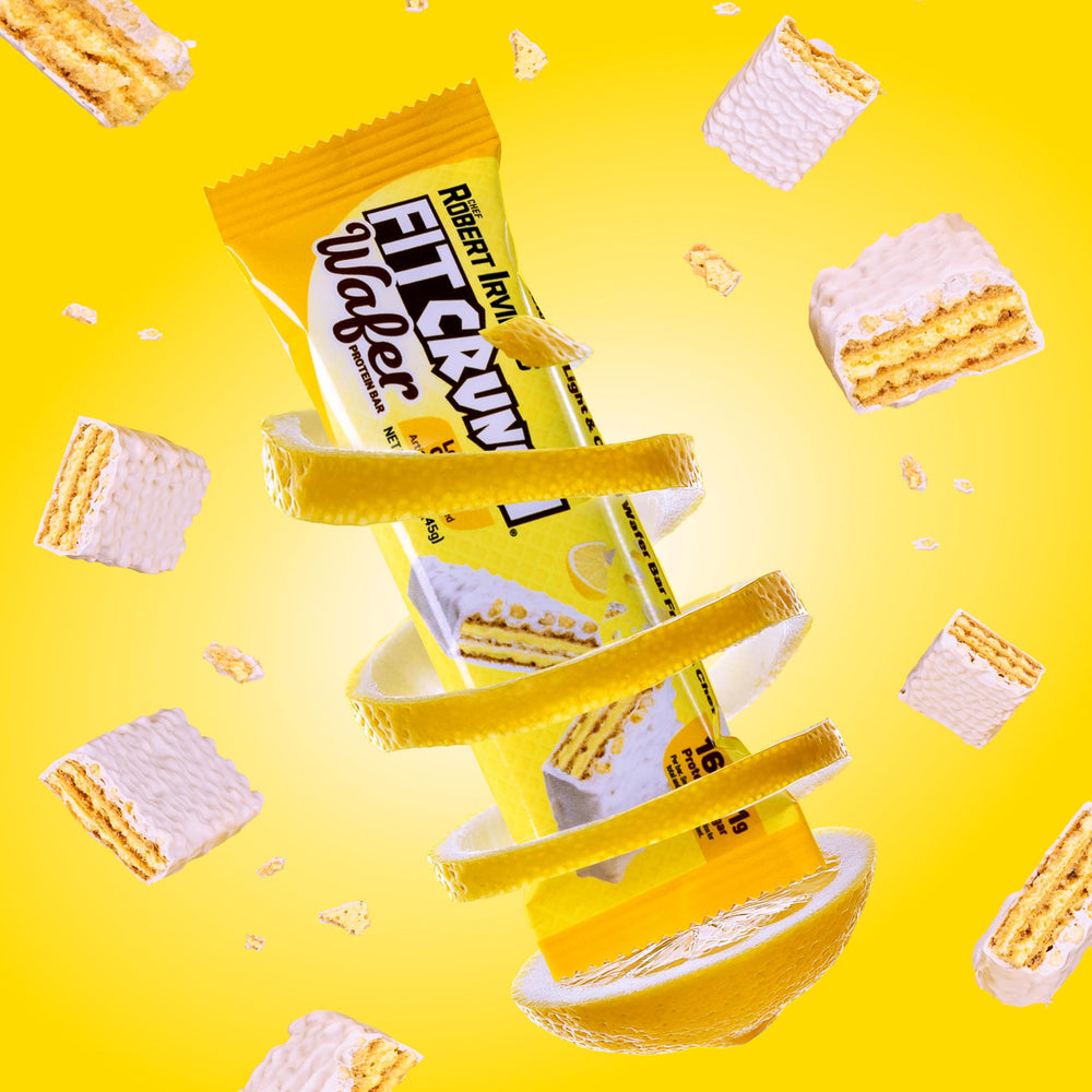 Bar broken in half showing layers of wafers and lemon cream