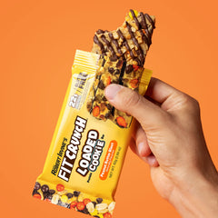 Close-up texture of FITCRUNCH Loaded Cookie Protein Bar