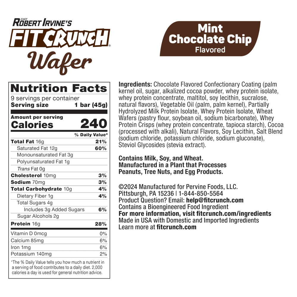 FITCRUNCH Mint Chocolate Chip Wafer Protein Bar - angled side view