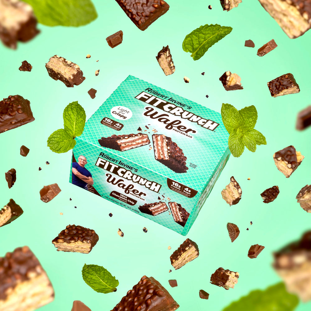 Packaged FITCRUNCH Wafer Protein Bars Mint Chocolate Chip - 9 bars