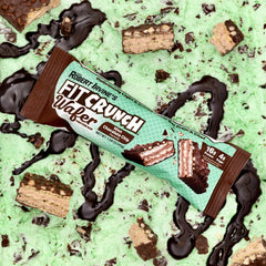 Stack of FITCRUNCH Wafer Protein Bars Mint Chocolate Chip flavor