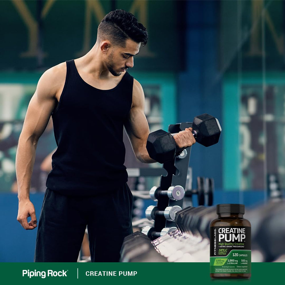 Lifestyle image of Fitness Labs Creatine Capsules with gym backdrop