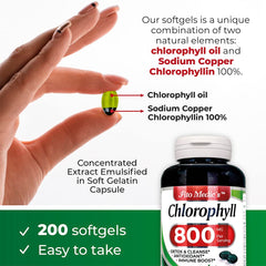 Close-up of chlorophyll softgels bottle showing 800 mg per serving, image 2
