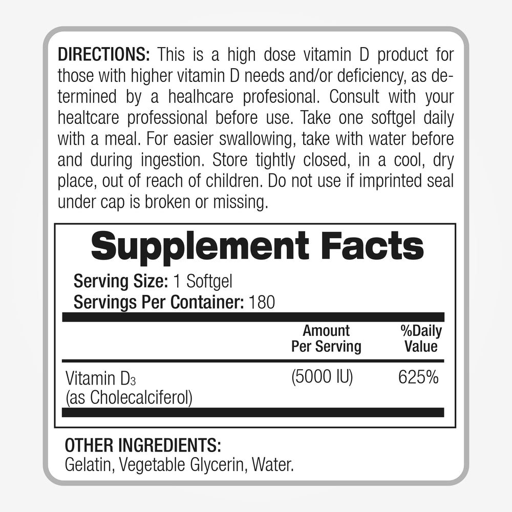 Packaging and box of Fito Medic's Vitamin D3 5000 IU softgels