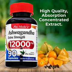 Supplement facts showing high-potency Ashwagandha 600 mg per serving