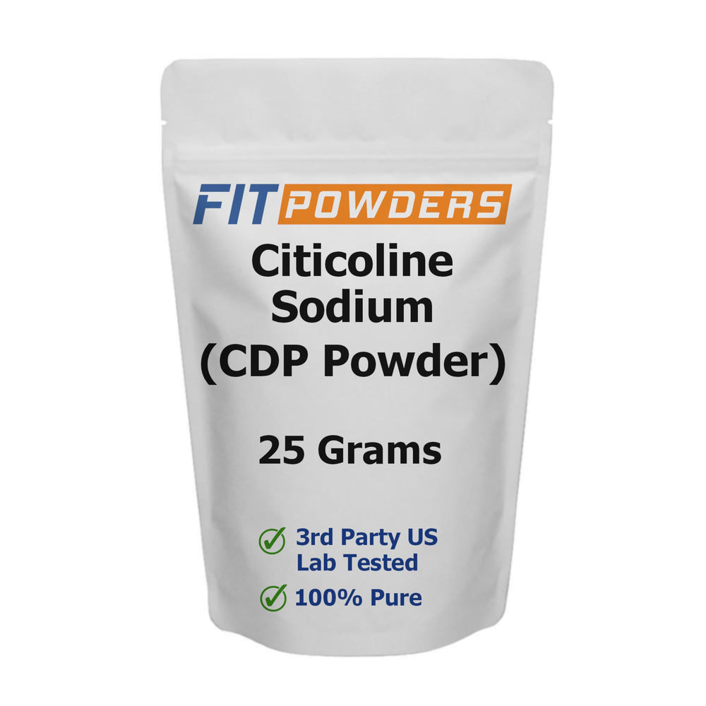 Front view of FitPowders Citicoline powder bottle with scoop