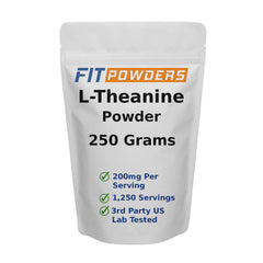 Front view of FitPowders L-Theanine Powder 250g container