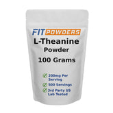 Front view of FitPowders L-Theanine Powder 100g container