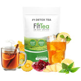 FitTea Original Detox Tea bag steeping to promote natural energy and digestion support.