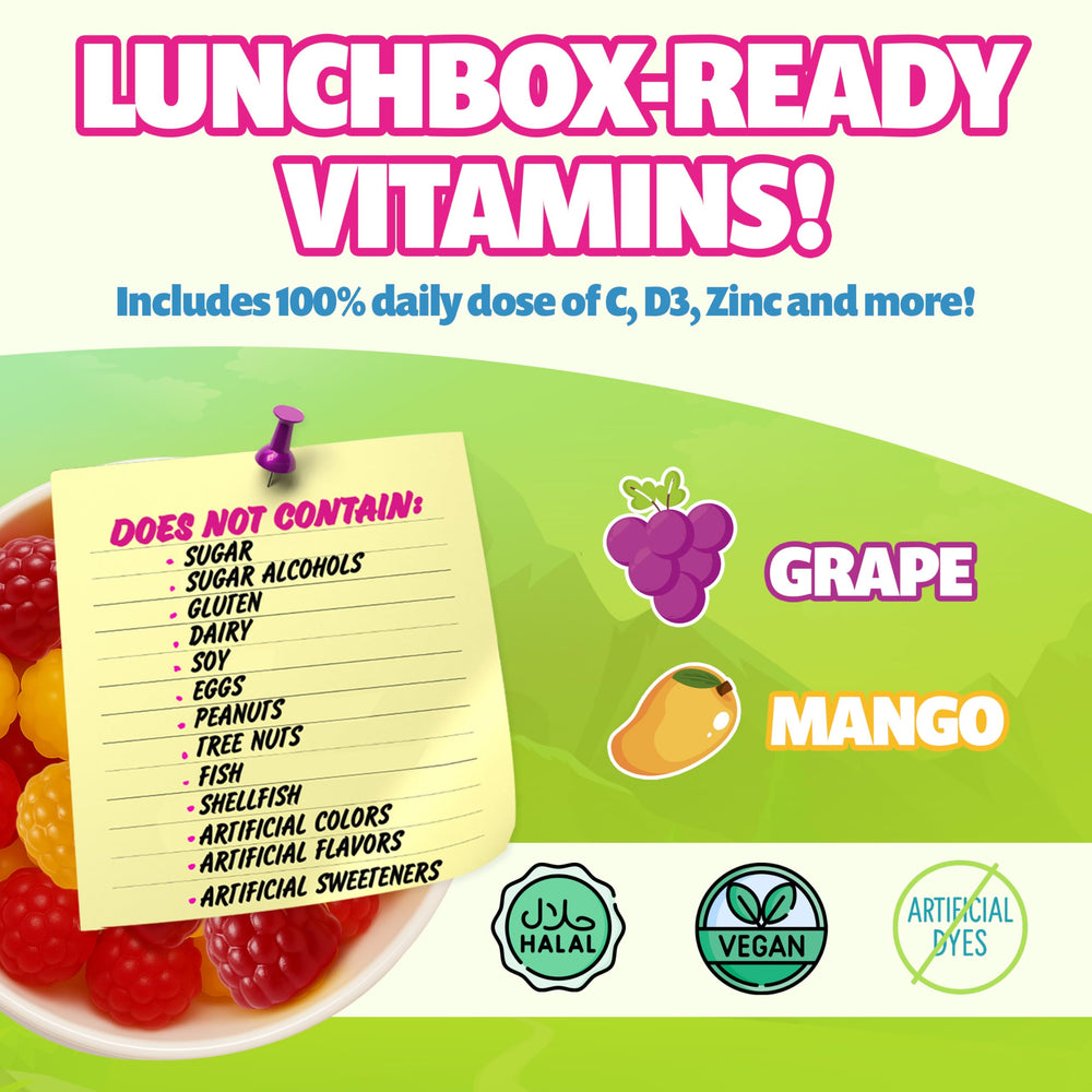 Snack pack showing five gummies per day