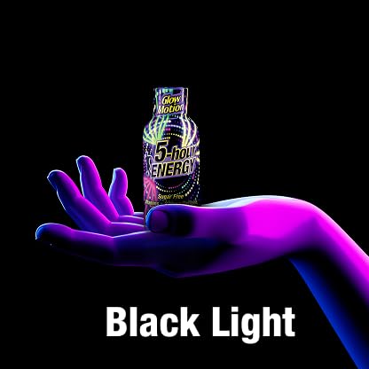 5-hour ENERGY Glow Motion fruity rainbow label close-up showing flavor.