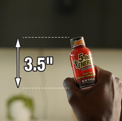 Five-hour ENERGY Shot pouring into glass highlights quick fueling in seconds.