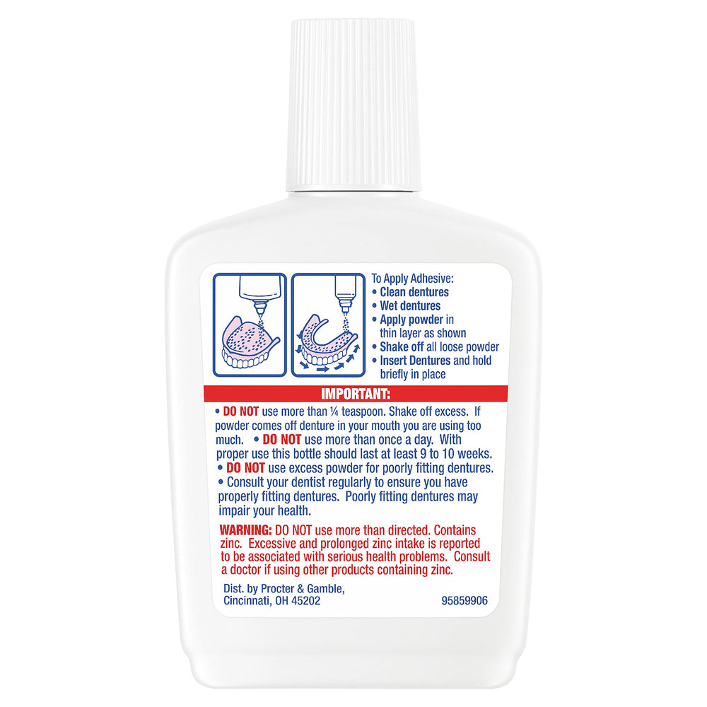 Close-up of Fixodent Extra Hold label