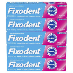 Five tubes of Fixodent Original denture adhesive cream, 2.4 oz each