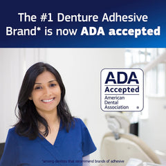 Side view of Fixodent Original denture adhesive tube with cap