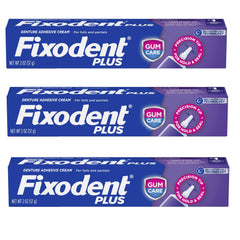 Pack of three Fixodent Plus denture adhesive tubes