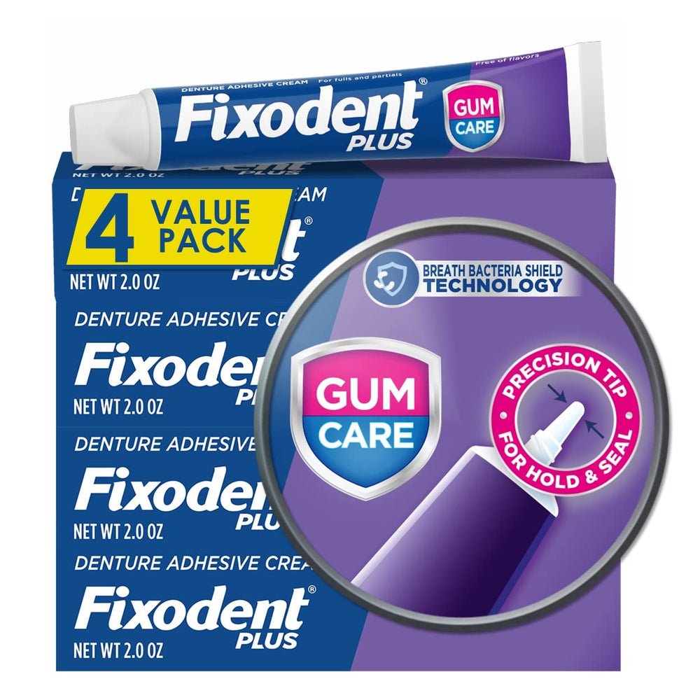 Fixodent Plus Denture Adhesive Cream 2 oz Pack of 4 tubes